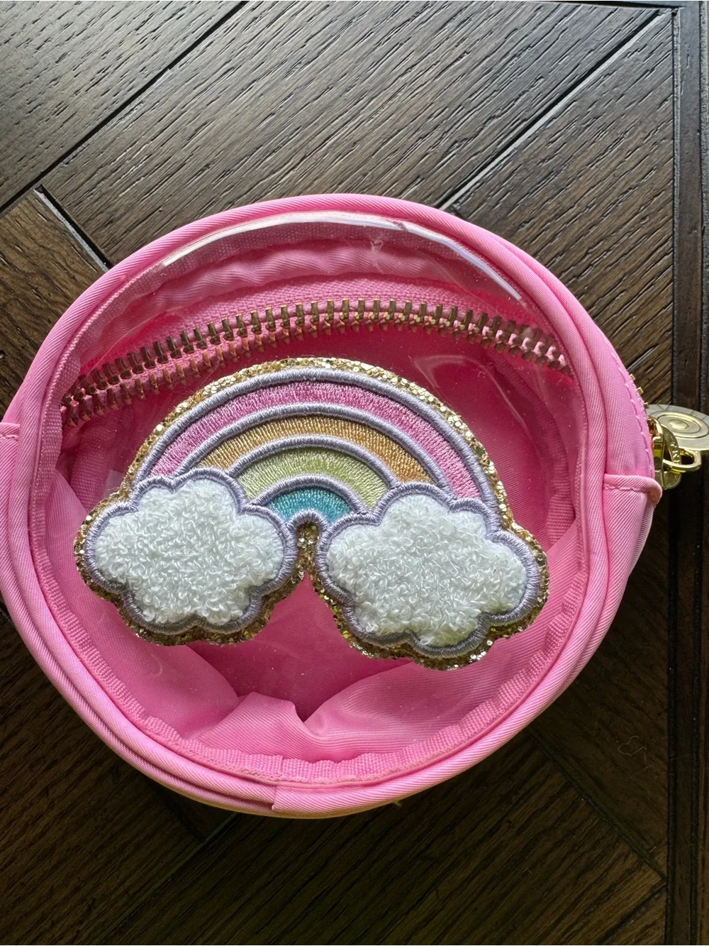 STONEY CLOVER Pink Clear Pouch with Rainbow Patch